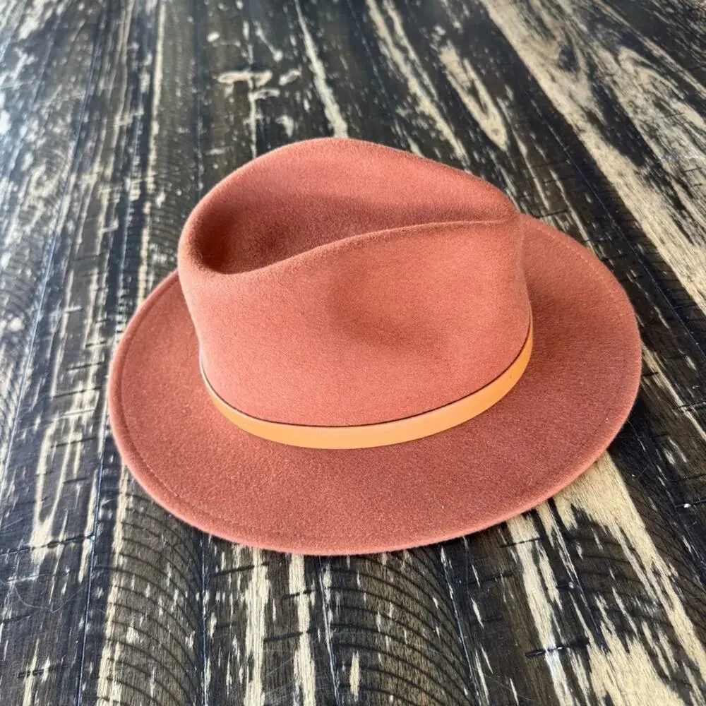 BRIXTON - Rust Orange Ribbon Brim Hat Fedora - SMALL
